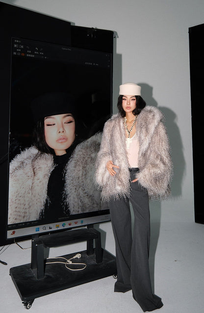 MEI SANGUAN Eco-Fur Lapel Loose Silhouette Jacket - JAXON