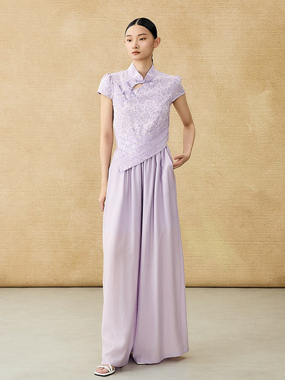 HECO Chinese acetate stand-up collar hollow buckle T-shirt - QUES.