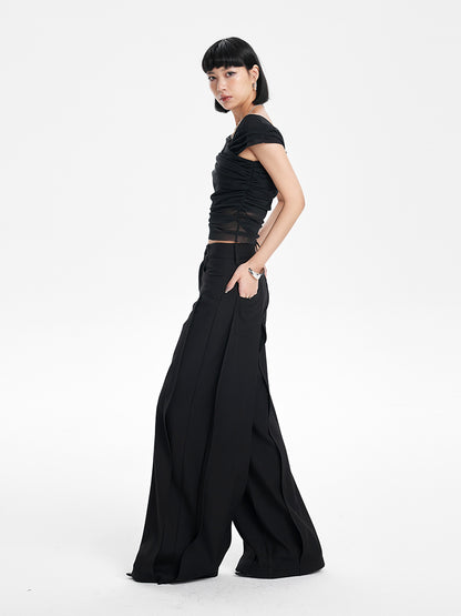 TINYIN heavy work patchwork wide-leg versatile black pants -GASSY