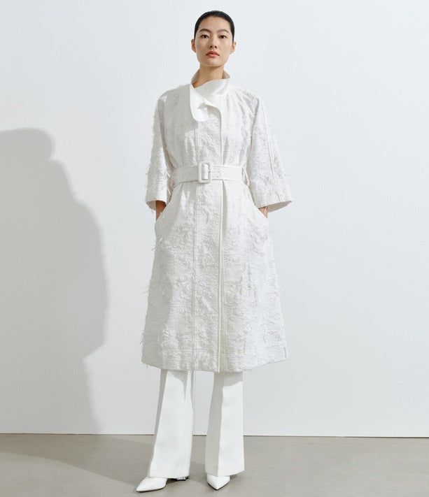 COMME MOI Lv Yan designer spring unique jacquard luxury A-type mid-sleeved trench coat - ARIA.