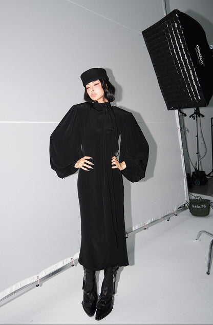 MEI SANGUAN French Retro Lantern-Sleeve Dress - NADIRA