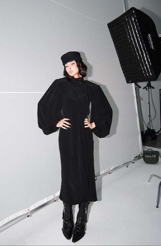 MEI SANGUAN French Retro Lantern-Sleeve Dress - NADIRA