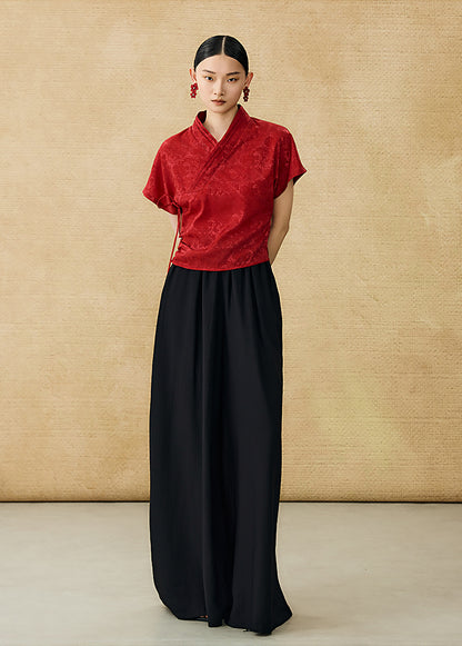 HECO Chinese style summer new slanted V-neck pinch pleated shirt - ASSURE .