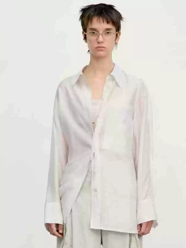 Nothing Written Sheer Korean Designer Niche Loose Shirt-QUINN.