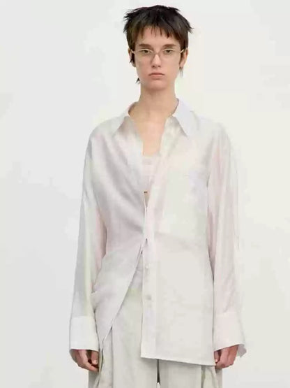 Nothing Written Sheer Korean Designer Niche Loose Shirt-QUINN.
