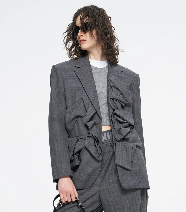 ANNAKIKI Women's Niche Wool Irregular Shape Blazer Jacket-HIROSHI