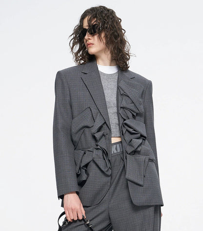 ANNAKIKI Women's Niche Wool Irregular Shape Blazer Jacket-HIROSHI