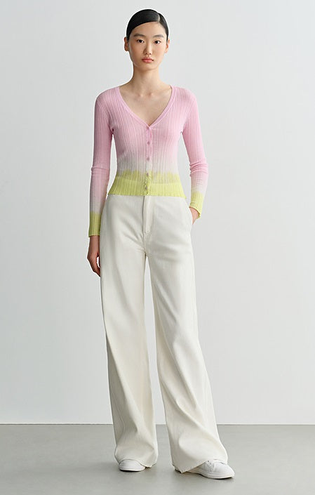 COMME MOI Lv Yan designer summer gradient V-neck pit strip knitted cardigan - SHYLA.