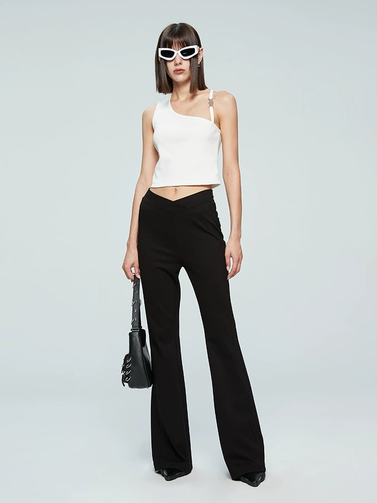 ANNAKIKI Designer Black V-Waist Bootcut Pants Casual Pants-CARTI