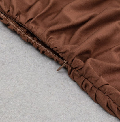 DOLLY High End Caramel Coffee Slant Collar Sleeveless High Waist Long Dinner Dress-CALYPSO  (V)