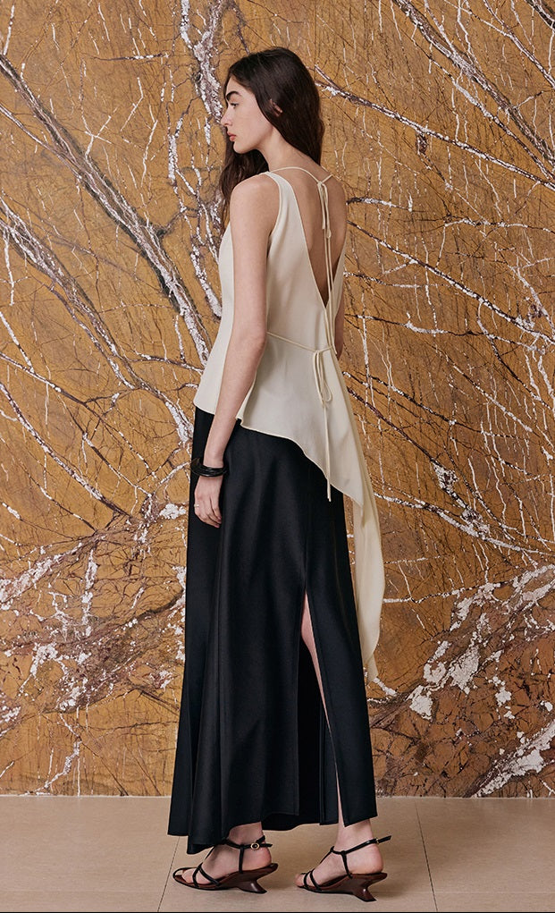 M essential Artful Agility Irregular Streamer Top Pleated Bony Structured Skirt-LIRESSA