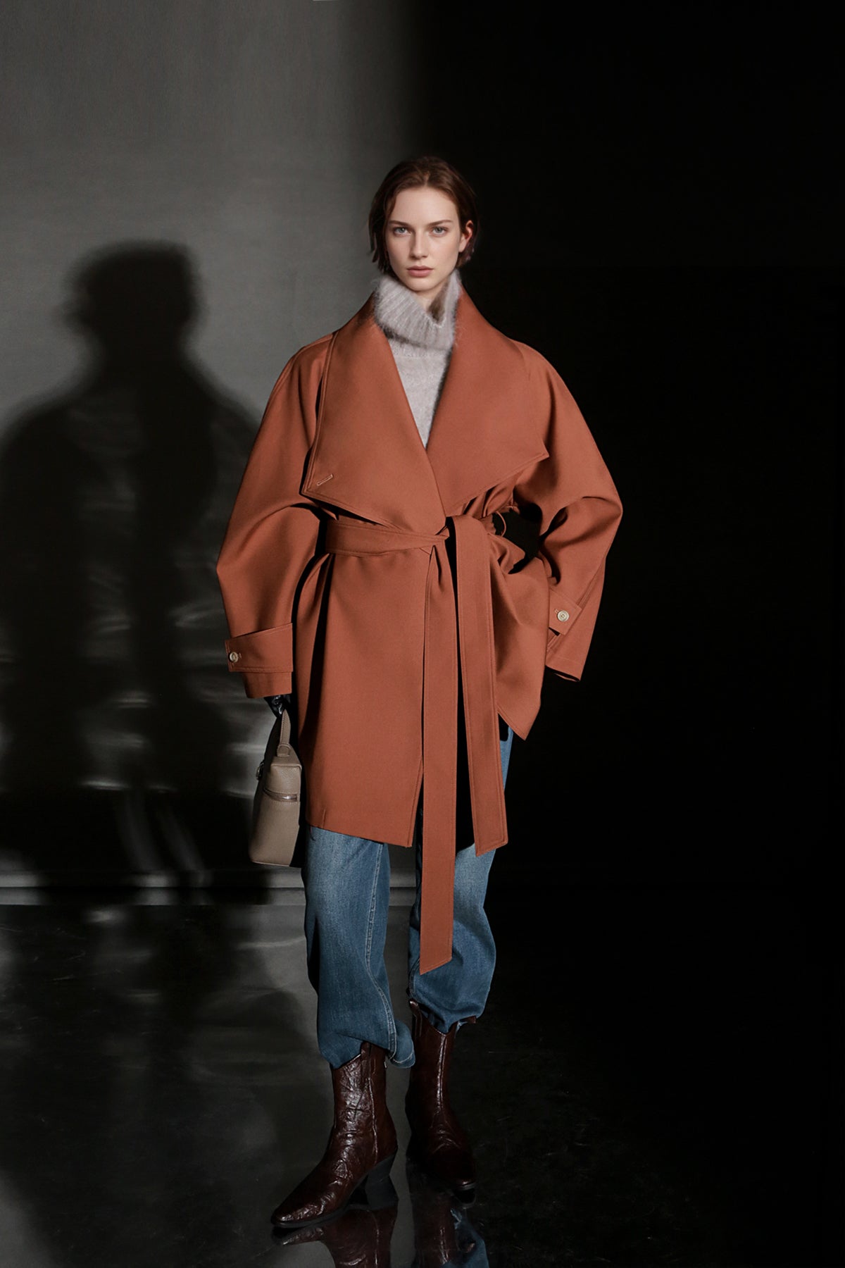 PIAOIN Silhouette design short windbreaker women's luxury jacket commuter-JEAN