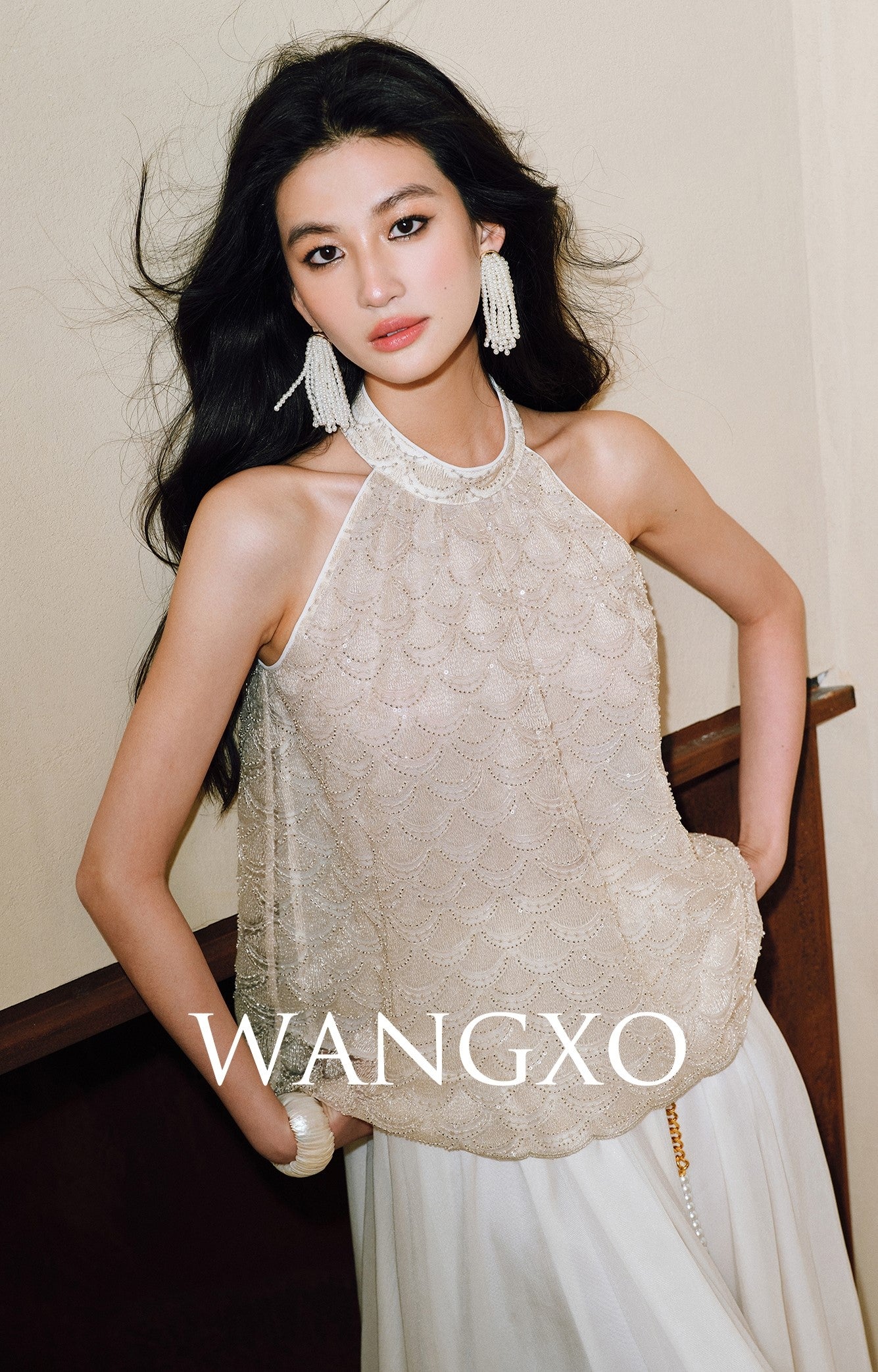 WANGXO Sequin Halterneck Top & A-Line Gauze Skirt - ZELDA.
