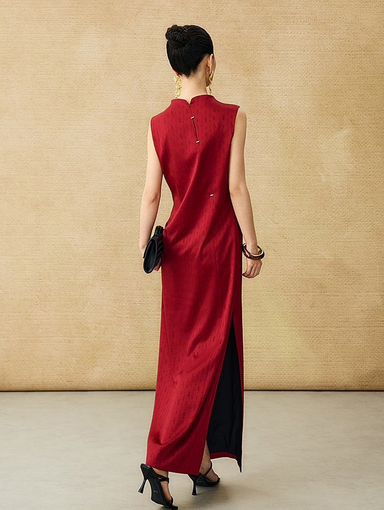 HECO Chinese Acetate Sleeveless Slit Long Dress- BELIEVE.