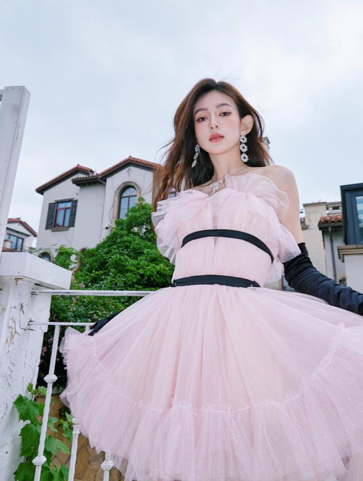 DOLLY High End Pink Sleeveless Mesh Puffy Tutu Trail Birthday Dress-ISIDORA