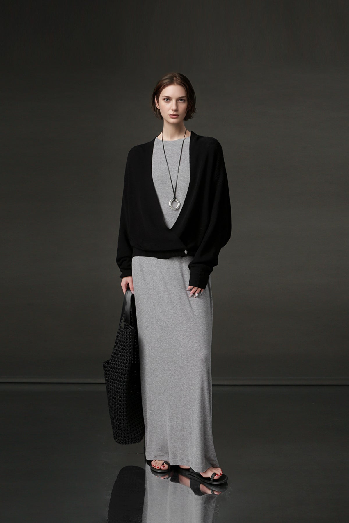 PIAOIN minimalist style nude tencel wool t-shirt skirt versatile dress -LYDIA