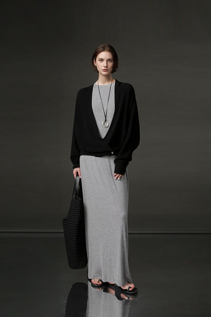 PIAOIN minimalist style nude tencel wool t-shirt skirt versatile dress -LYDIA