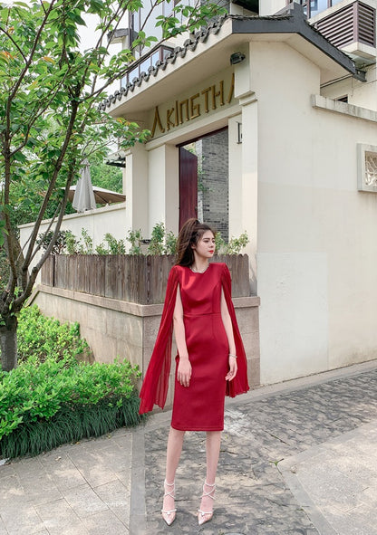 DOLLY Elegant Crew Neck Sleeveless Drape High Waist Wedding Guest Dress-LUNA