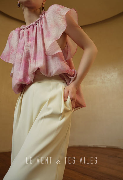 LE VENT&TES AILES Sakura Tencel Smudge Slip Skirt Loose Top Handmade-BECCA