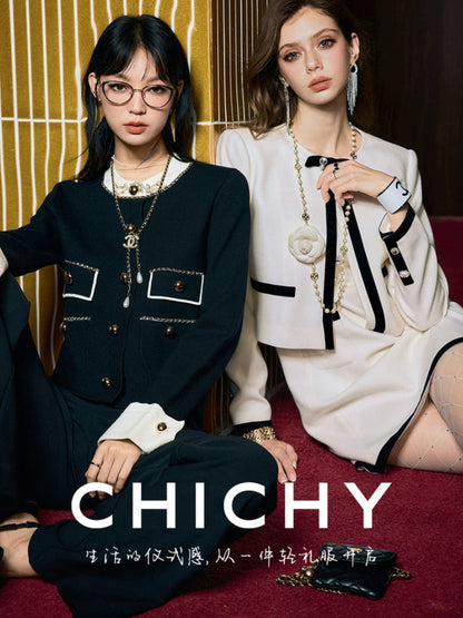 CHICHY French Fragrance Jacket White Sleeveless Dress Set-KOMI