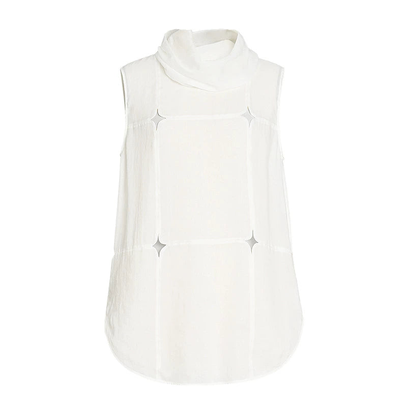 ZHUCHONGYUN new loose turtleneck paneled cut-out sleeveless top--RAMIE.