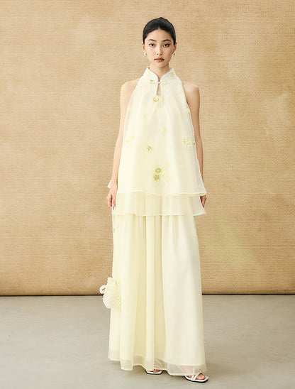 HECO Chinese double-layer tulle flesh covering elastic ballet style vest two-piece - LEVI.