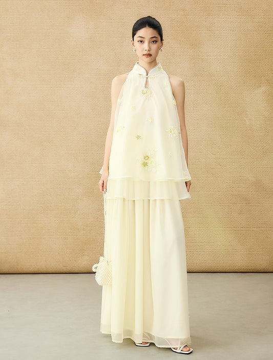 HECO Chinese double-layer tulle flesh covering elastic ballet style vest two-piece - LEVI.