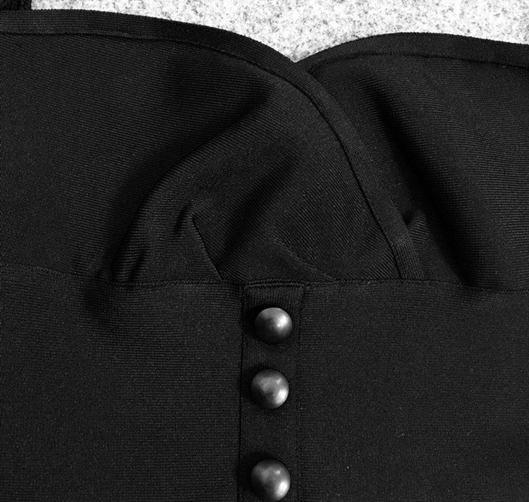 DOLLY Elegant White/Black V-Neck Mesh Long Puff Sleeve Slim Fit Dress-HAN