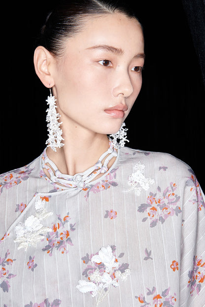 M essential Ma Kay designer Jinghe printed fabric floral nail beads top - JULY.