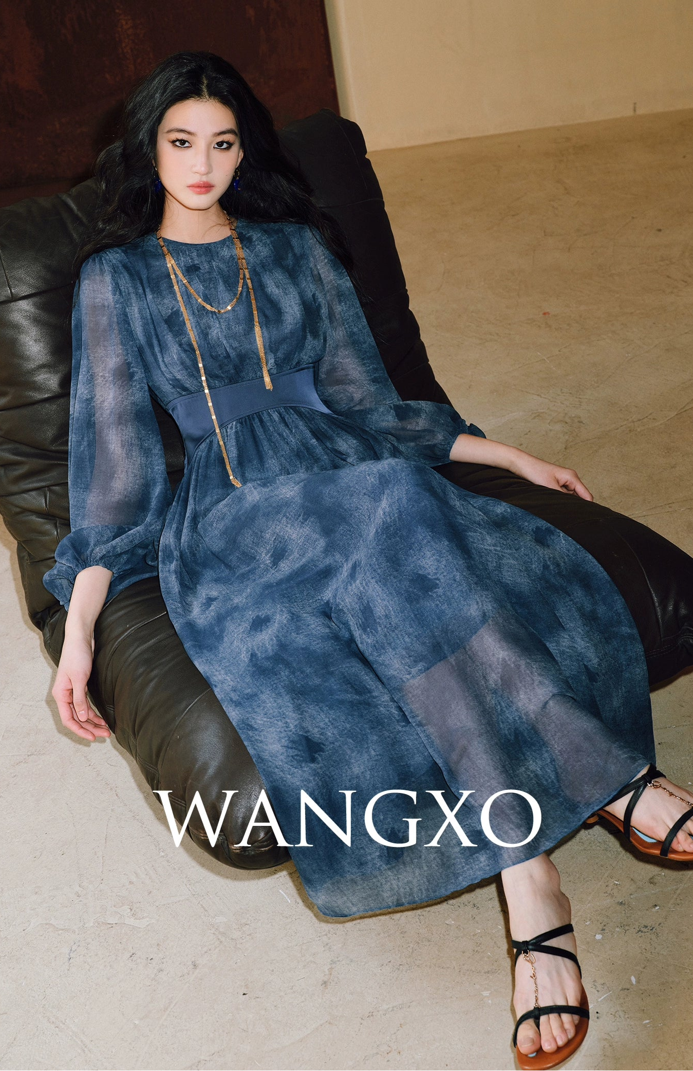 WANGXO | Double-Sided Messy Linen Hand-Spliced Satin Waist Hem Dress - NÍLA.