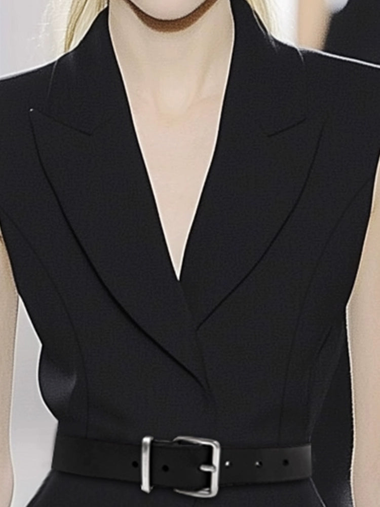 AUI Black  Professional Short Small Blazer Sleeveless Slim Suit -  Ha-yoon.