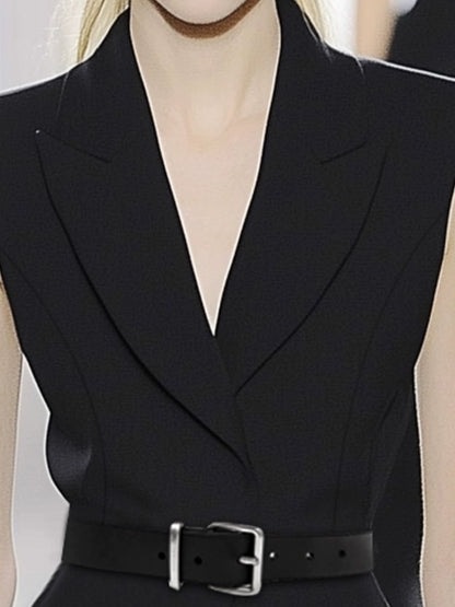 AUI Black  Professional Short Small Blazer Sleeveless Slim Suit -  Ha-yoon.