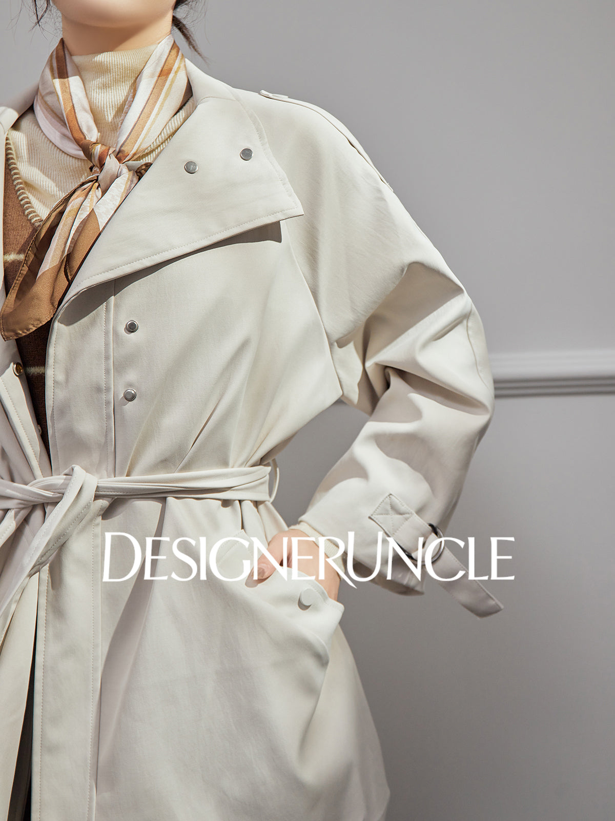 DGU "Suqi" beige trench coat loose mid-length commuter versatile slimming top - Charlotte.