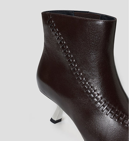 COMME MOI Lu Yan Designer New Women's Vintage Brown Plain Knitted Kitten Root Boots - PAMP.