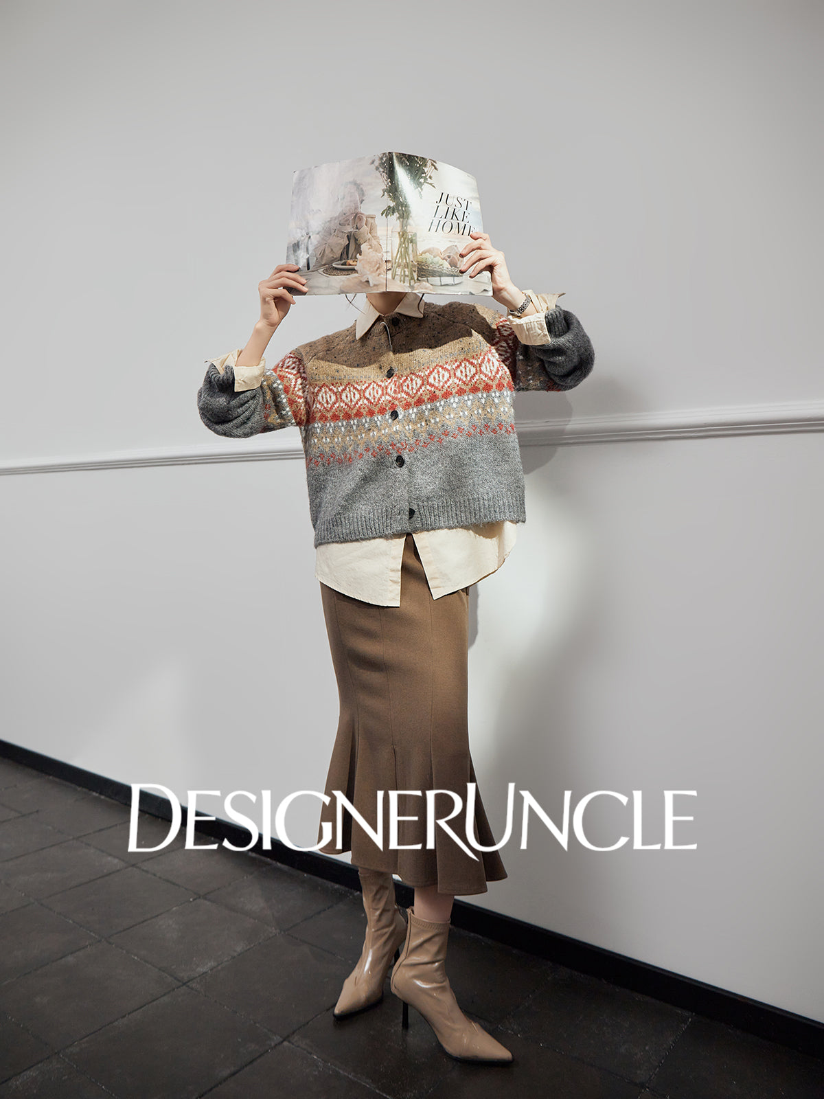 DGU "Twilight" gray sweater women's new loose and lazy style top trendy knitted cardigan- ONE.