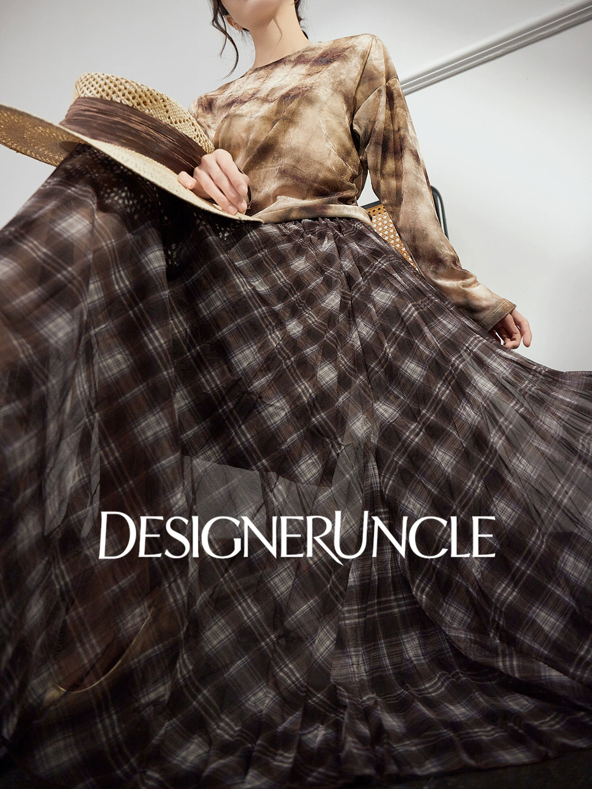 DGU|Checkered Long Sleeve T-Shirt Autumn New Loose Skirt Lazy Design Top - BOAST.