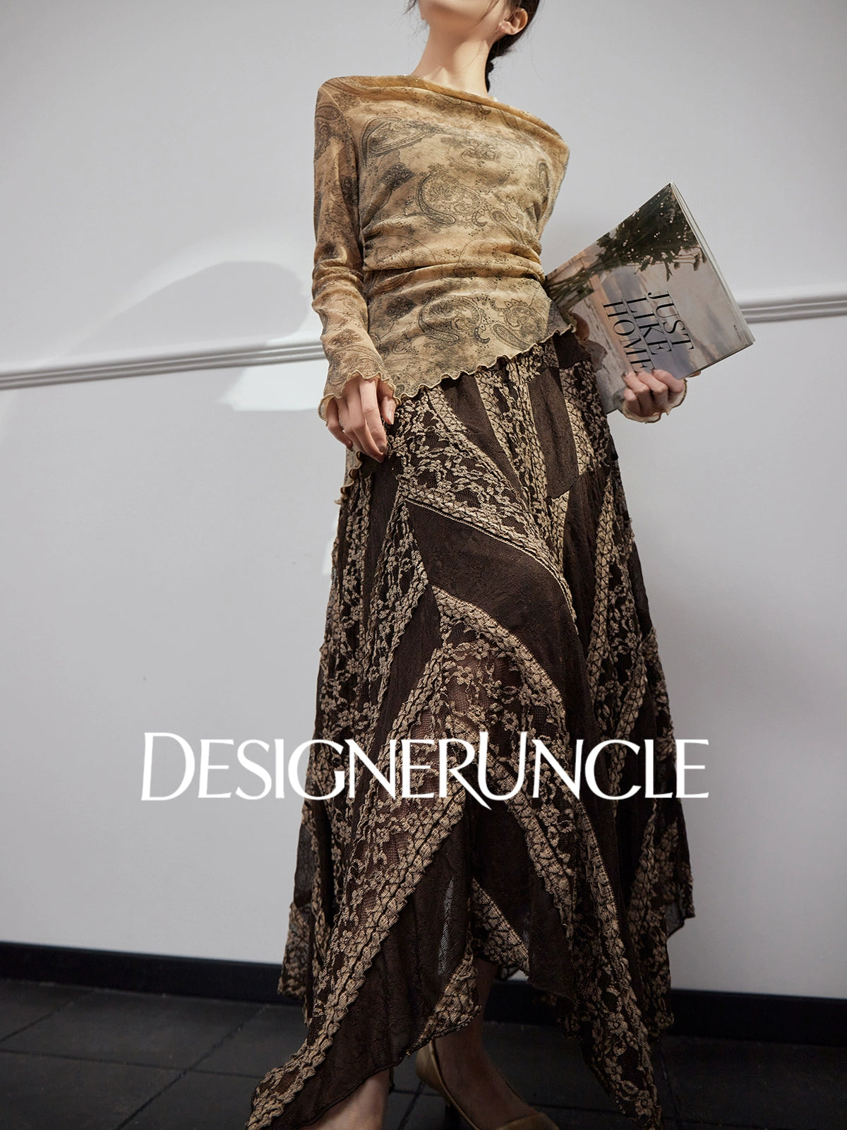 DGU "Night Weave" coffee skirt new A-line high-waisted long slimming top - PAYPHONE.