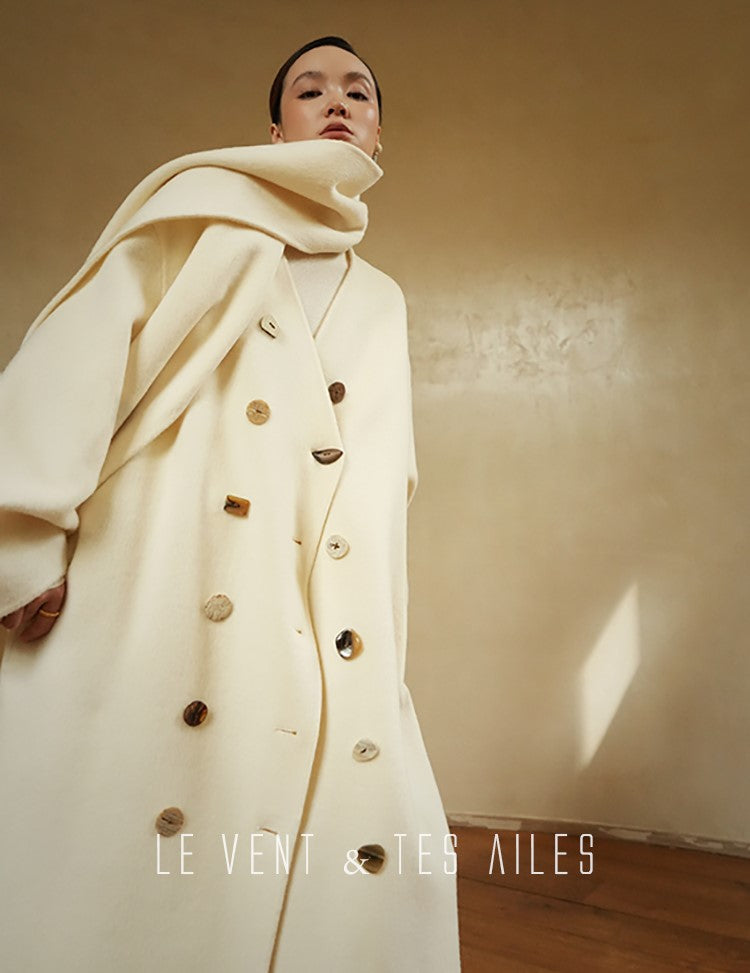 LE VENT&TES AILES Luxury winter camel hair tweed scarf jacket coat-ROSA.