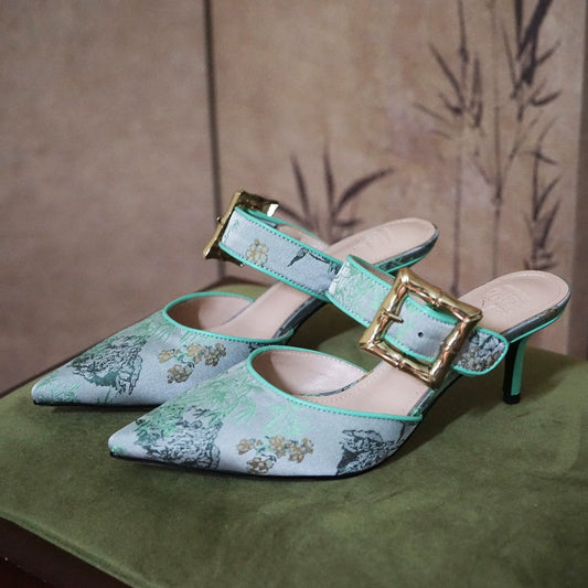B-FEI Chinese mule kitten heel buckle sandals-DEXT.