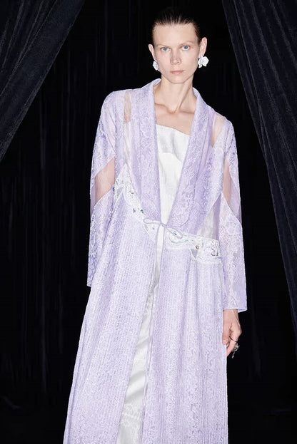 M essential Mackay designer label taro lace paneled pleated embroidery robe - HELEN.