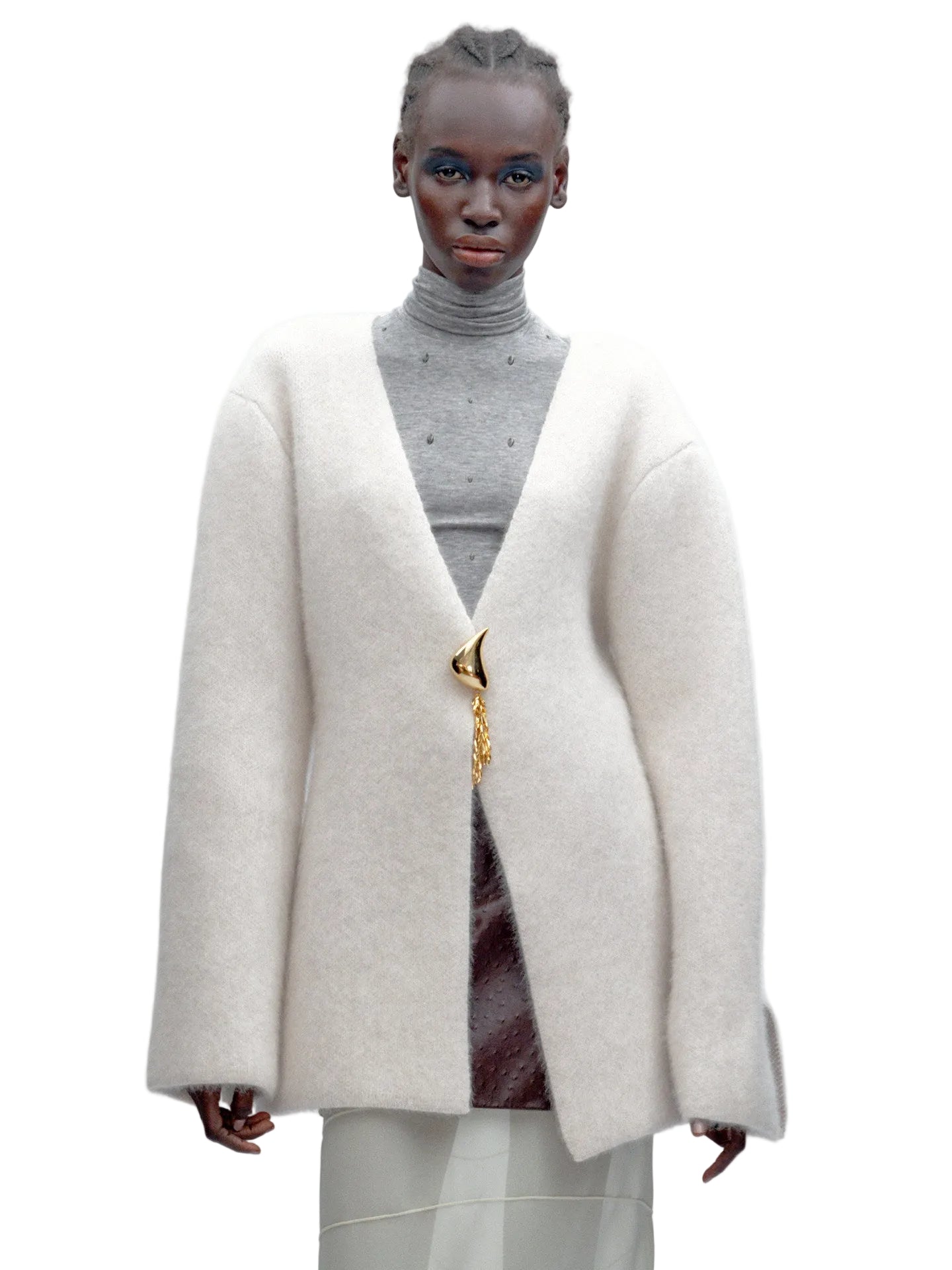 JACQUES WEI Gray-White Wool V-neck Knit Cardigan - HERO