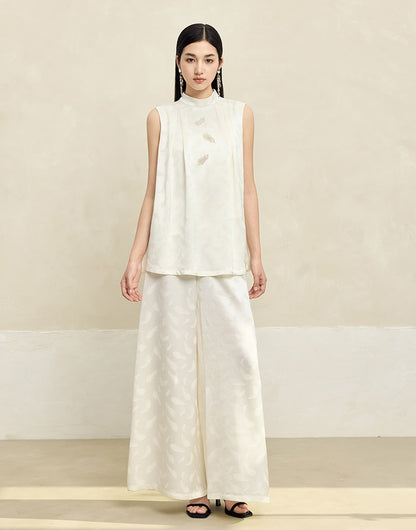 HECO Feather Jacquard Wide-leg Slacks Drape High-waisted Women - PRUDE