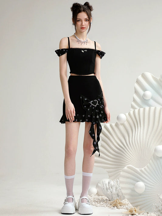 CHECOCRE Cute Suspender Knitted Jacquard Top Short Skirt - EVEREST