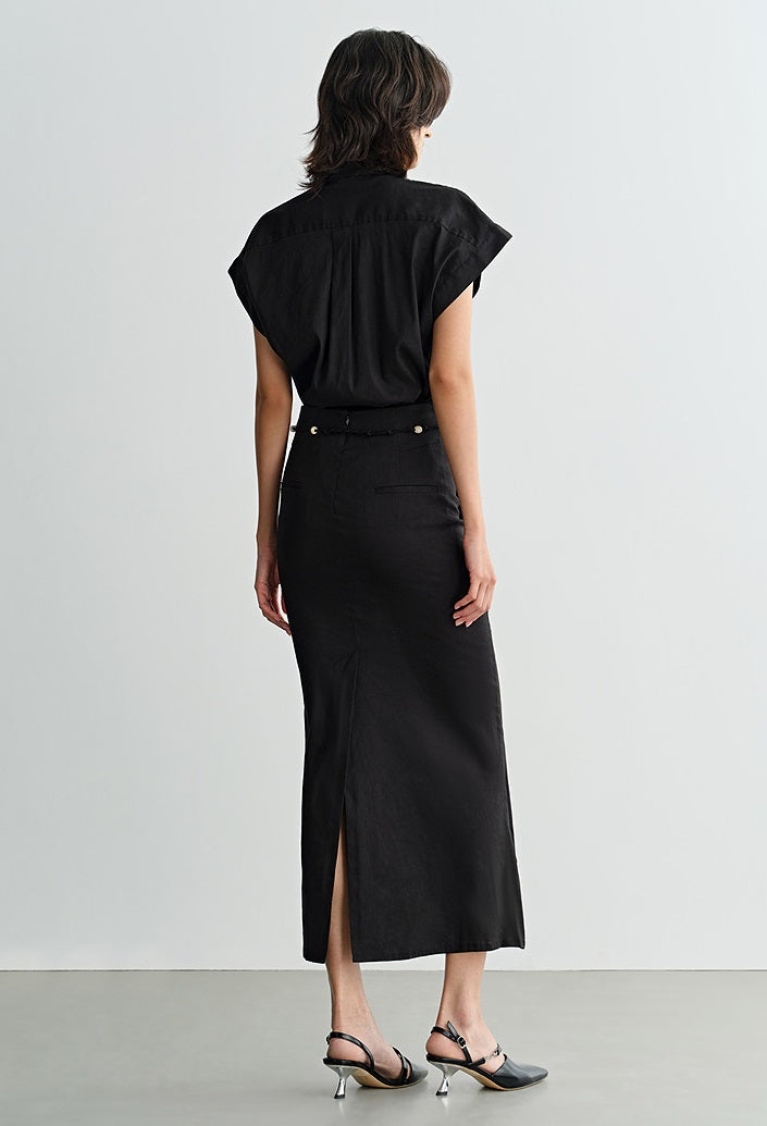 COMME MOI Summer Casual Black Small Cap Sleeve Straight Shirt - SALEM.