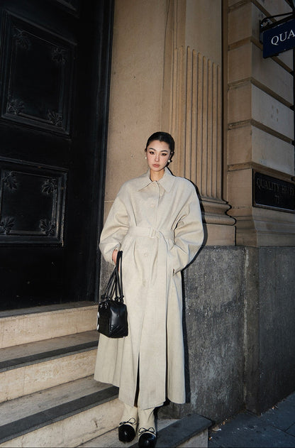 MEI SANGUAN lace-up long trench coat - ASTER
