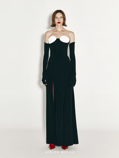 ATELIER MISS LU Flower Piece Design Bandeau Slit Mermaid Dress -  AKBAR.