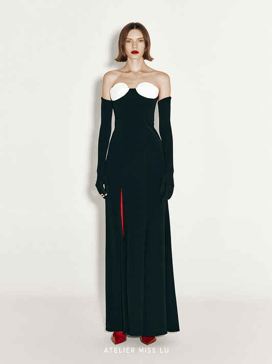 ATELIER MISS LU Flower Piece Design Bandeau Slit Mermaid Dress -  AKBAR.