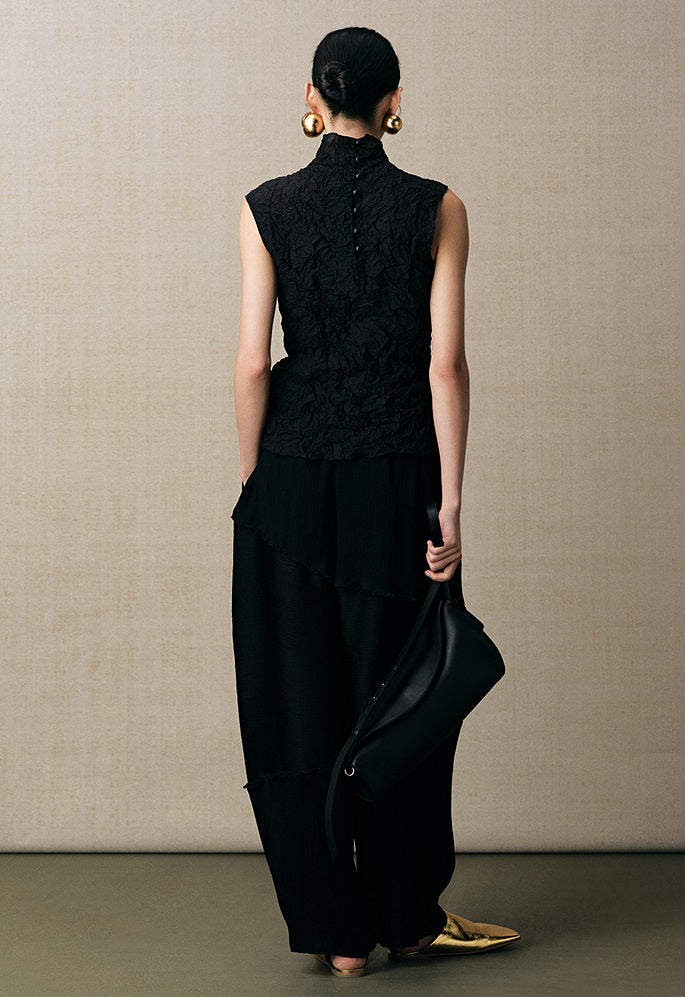 ZHUCHONGYUN black pleated three-dimensional divider tapered trousers-HYSE.