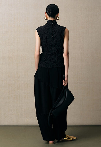 ZHUCHONGYUN black pleated three-dimensional divider tapered trousers-HYSE.