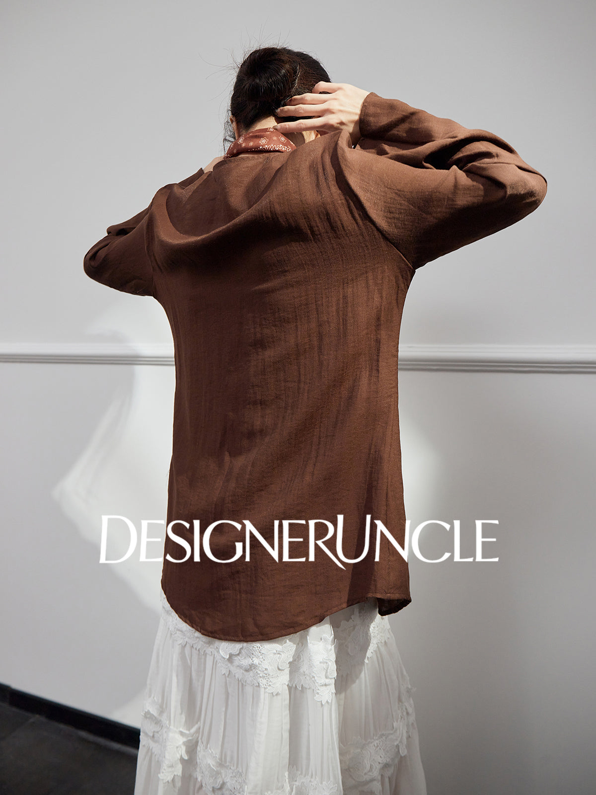 DGU "Mo Zhao" coffee new commuter retro loose Chinese embroidered top - POWER.